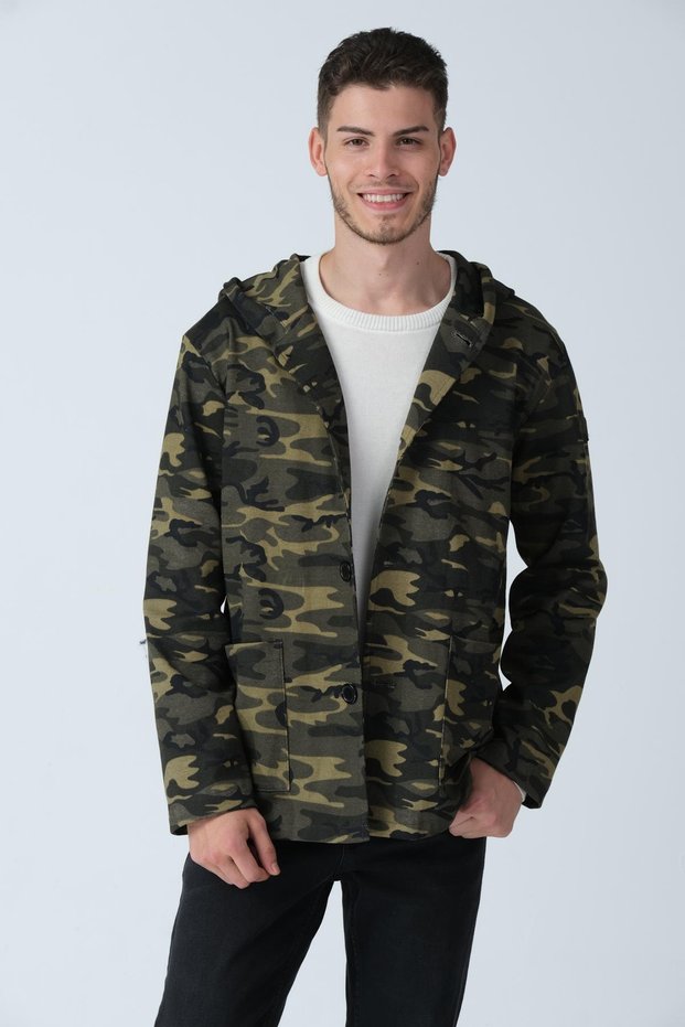 Camouflage Patterned Hooded Cardigan (e21-60700)