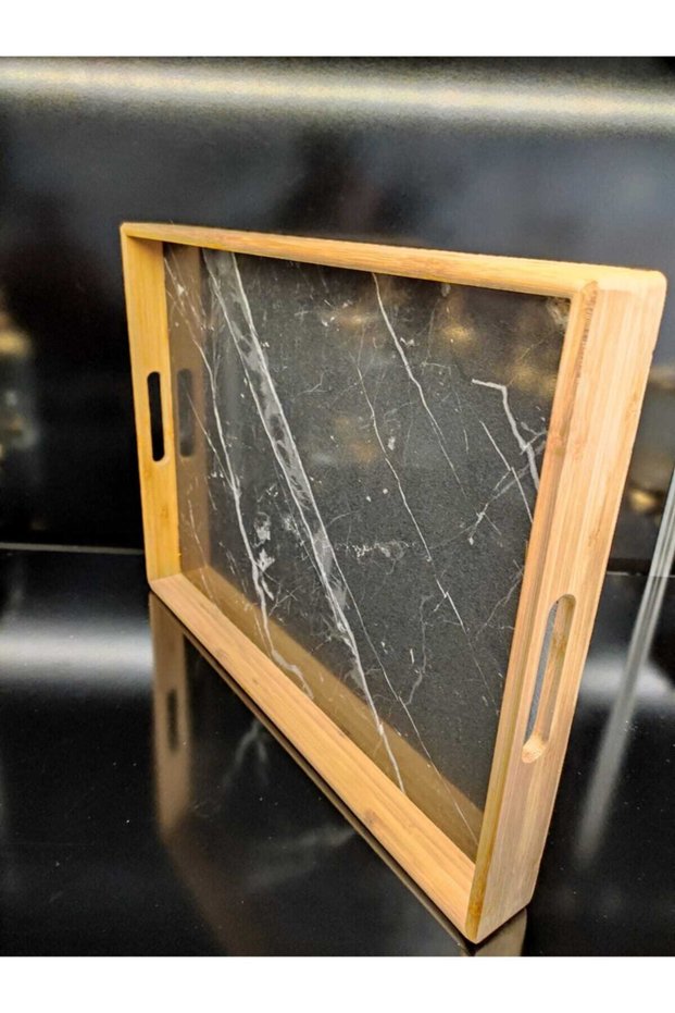 M Marble Patterned Large Tray Black 45x33x4,5cm
