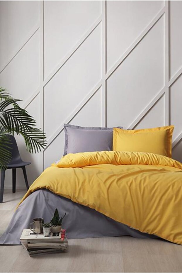 Colormix Gold Anthracite - طقم غطاء لحاف مزدوج بدون نمط