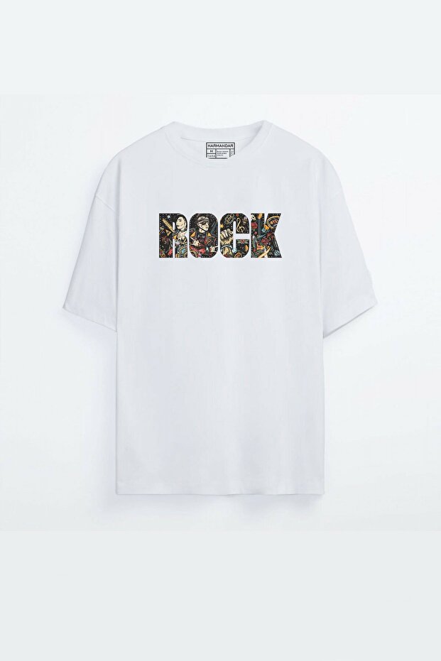 - Unisex Rock Printed White Oversize T-shirt