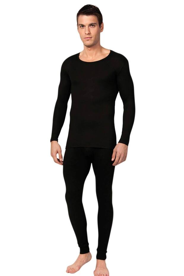Men's Black Long Sleeve Crew Neck Thermal Underwear