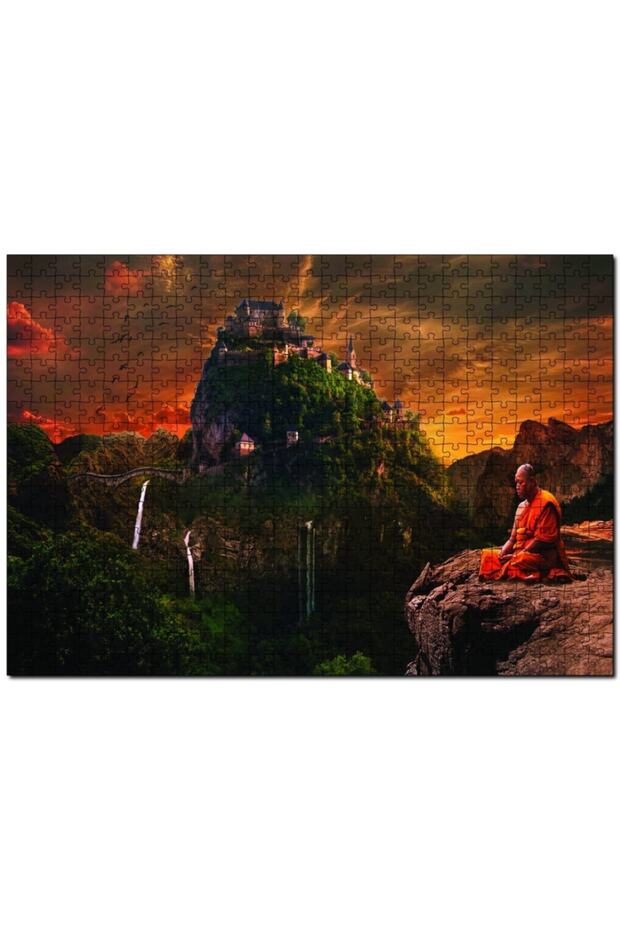 Meditating Buddhist Castle 500 Piece Puzzle Jigsaw Puzzle Mdf (Wood)