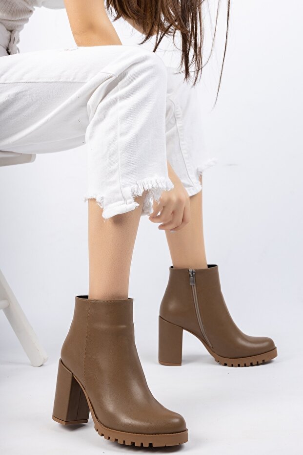 5052 Mink Skin Zippered Heeled Women's Boots