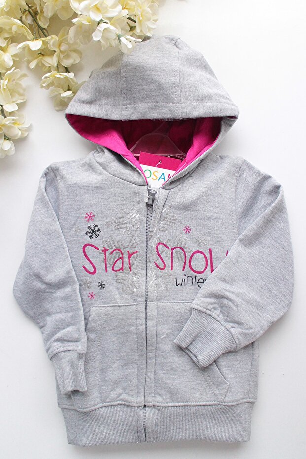 Kapüşonlu Pembe Star Snow Sweat