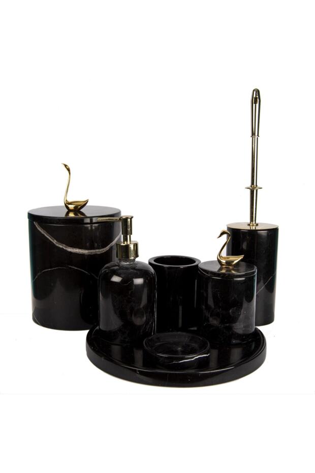 Rolin Black Marble Bathroom Set 7 Pieces - Gold Kuğu