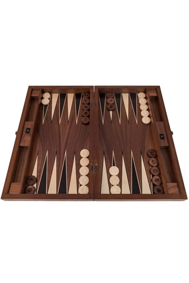 Game Wide Large Walnut Checkers Backgammon - 1