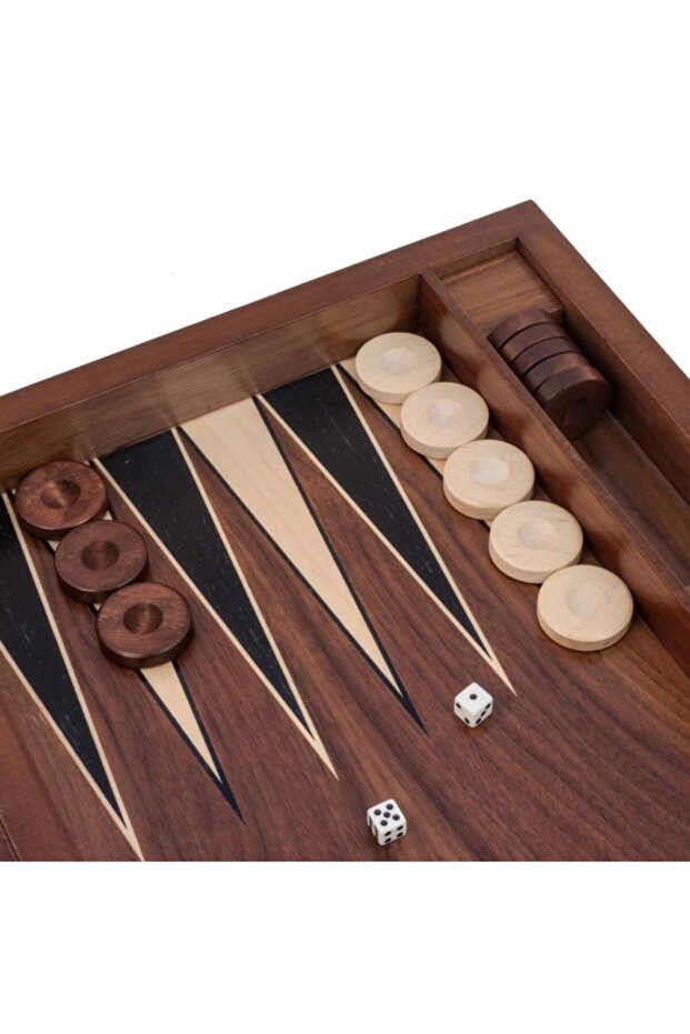 Game Wide Large Walnut Checkers Backgammon - 5