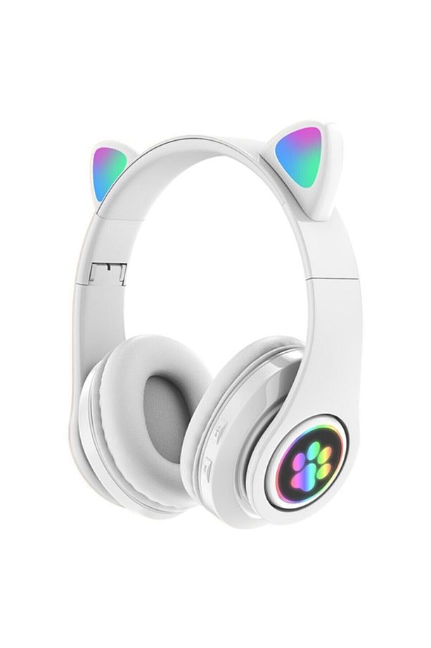 Bass A Kalite Kedi Kulağı Detaylı Bluetooth Kablosuz Rengarenk Işıklı Mor Oyuncu Kulaklık - 1