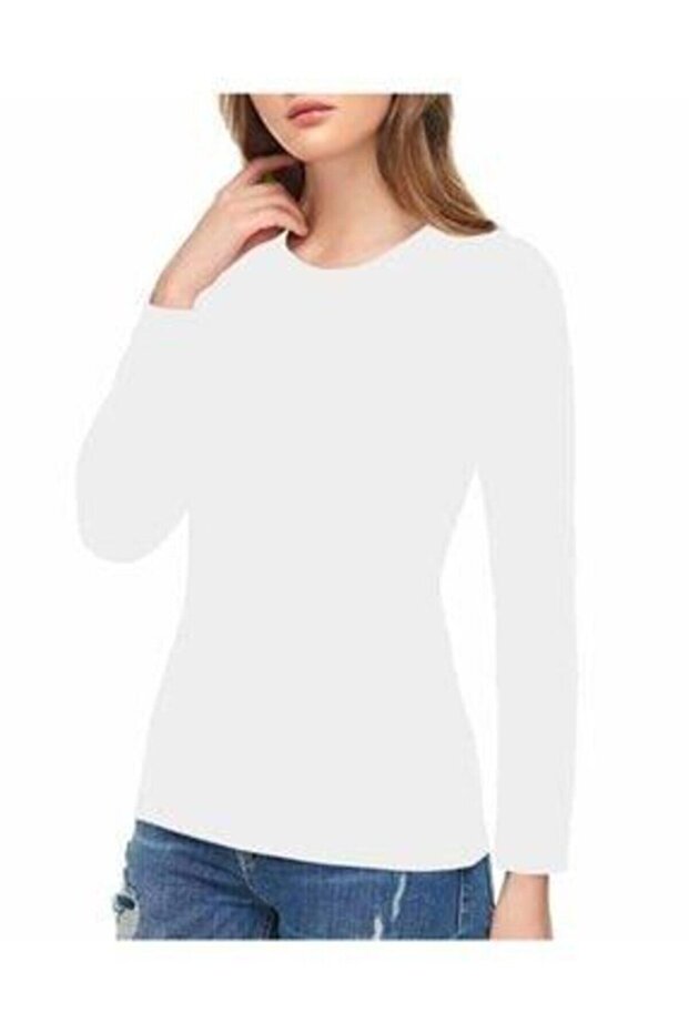 قميص داخلي نسائي بأكمام طويلة من Elastane باللون الأبيض