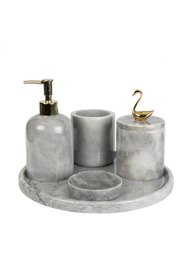 Rolin Gray Marble Bathroom Set 5 Pieces Gold Swan