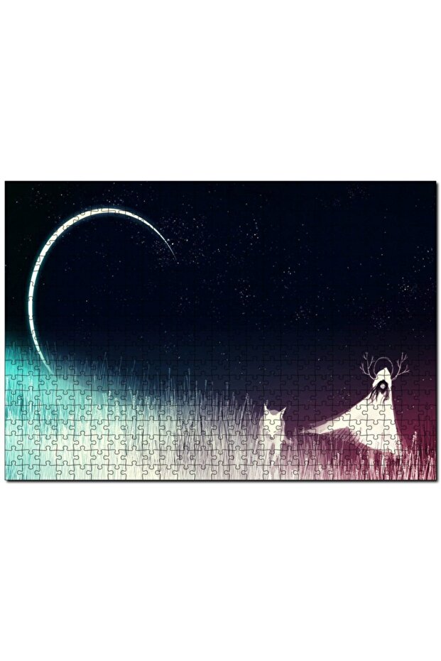 Night, Moon, Girl And Fox 500 Piece Puzzle Jigsaw Puzzle Mdf (wood)