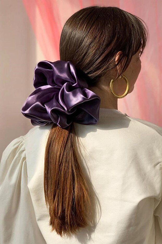 Women's Xl Purple Color Luxury Satin Rubber Buckle