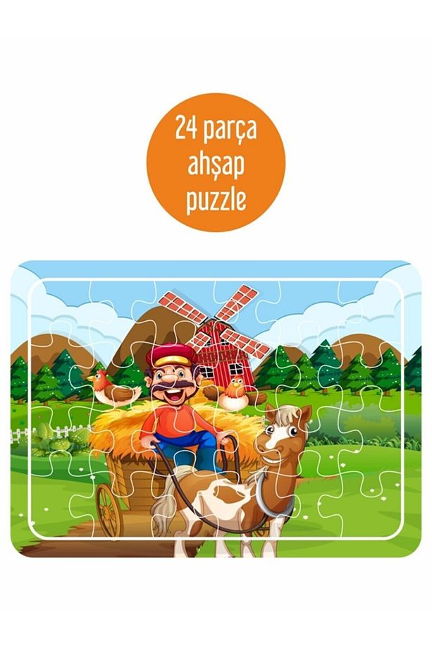 Uçak Ve Çocuk, Sevimli Pandalar, Çifti Ve At Arabası, Kuşlar Ve Çocuklar Ahşap 4'lü Puzzle Seti - 4