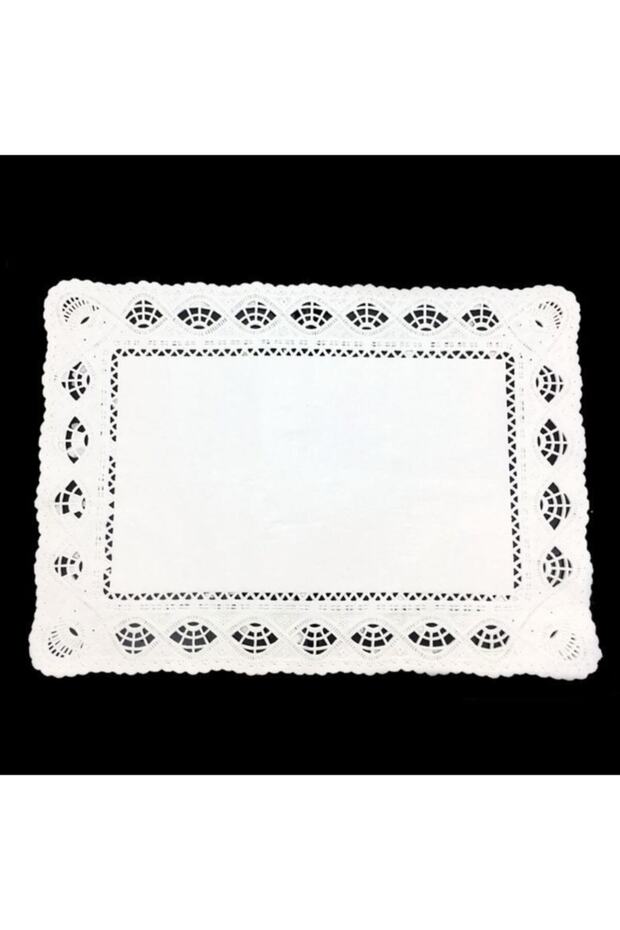 10 Adet Dantel Modeli Kağıt Dikdörtgen Tepsi Altlığı 26x37cm Kağıt Altlık Peçete - 1