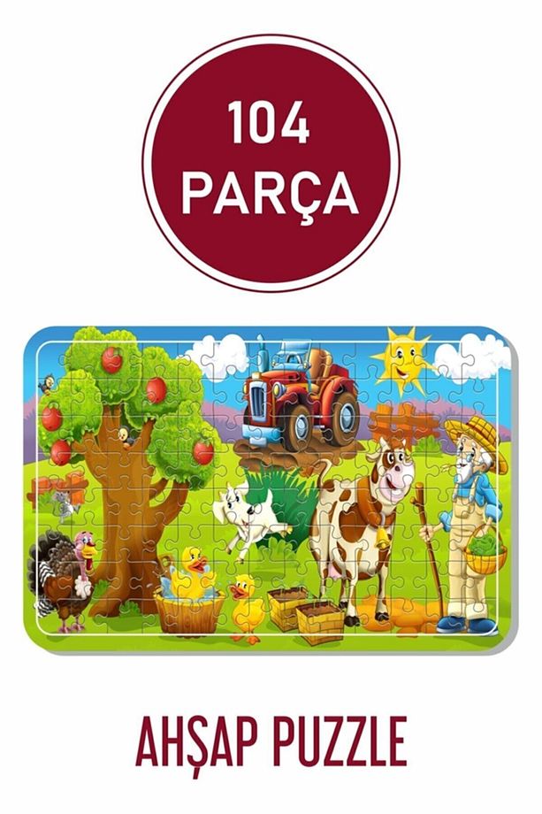 Çiftçi Ve Sevimli Çiftlik Hayvanları A3 104 Parça Puzzle, Oyuncak, Yapboz - 1