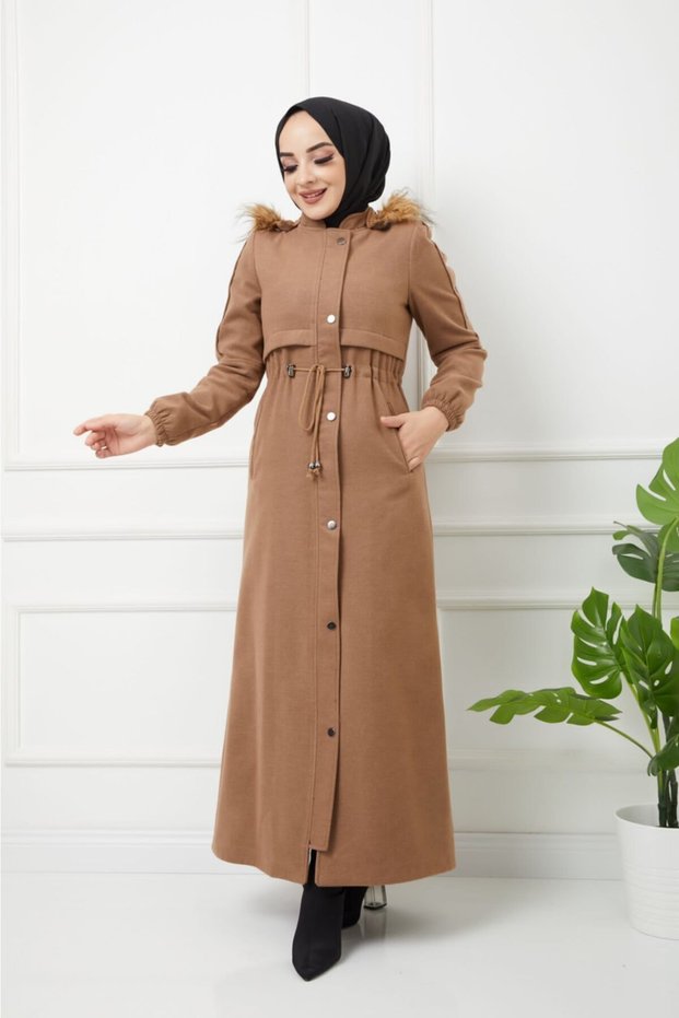 Full Length Women's Cashmere Stamp Hooded Fur Coat Coat