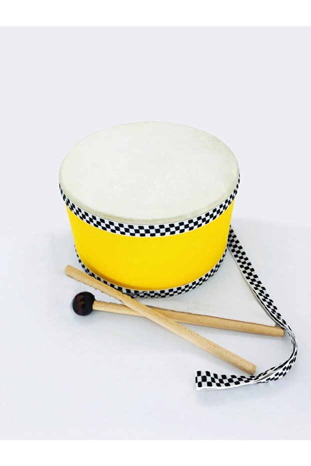 Orjinal Deri El Yapımı Ahşap Çocuk Davulu Bateri Trampet Tokmaklı Askılı Davul - 2