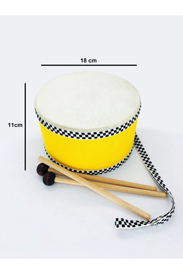 Orjinal Deri El Yapımı Ahşap Çocuk Davulu Bateri Trampet Tokmaklı Askılı Davul - 3