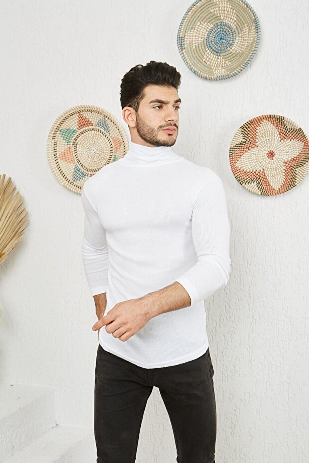 Men's Turtleneck Turtleneck Slim Fit Sweater White