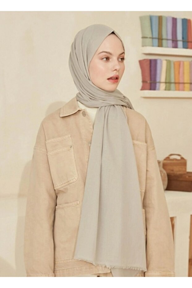 شال قطن رقيق - رمادي دافئ - 2