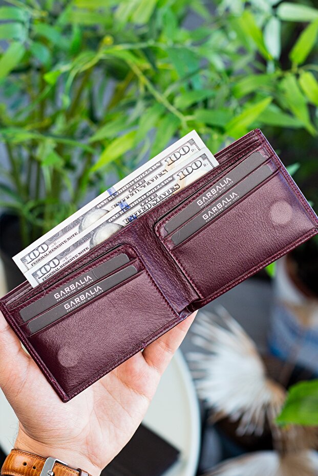 Genuine Leather Claret Red Men's Magnetic Wallet 20611108802