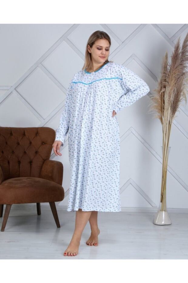 Winter Cotton Combed Mother's Nightgown Blue