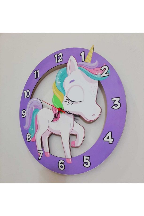 40x40 Cm Unicorn Çocuk Duvar Saati Renkli Eğlenceli Lazer Kesim Uv Baskılı - 2
