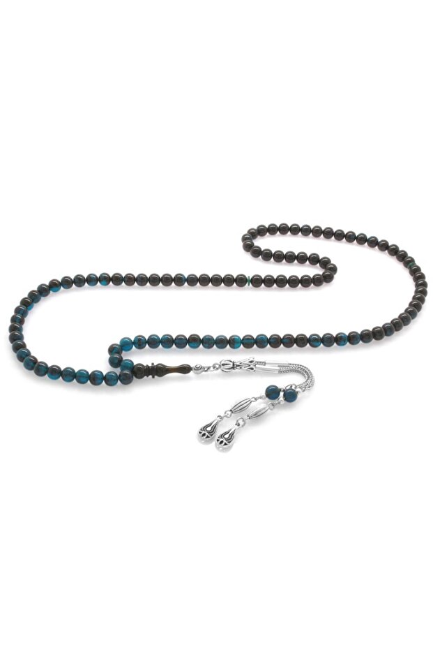 Non-Tarnish Metal Water Drop Tasseled Globe Cut Filtered Turquoise-black Fire Amber 99 Pcs Rosary