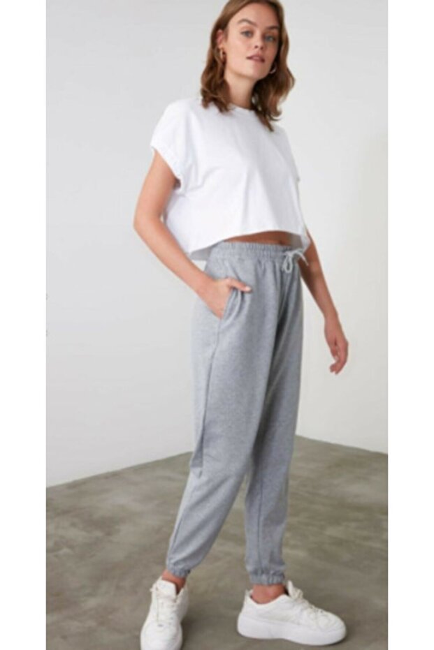 Gray Elastic Leg Sweatpants - 1