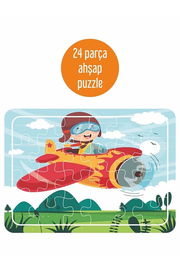 Uçak Ve Çocuk, Sevimli Pandalar, Çifti Ve At Arabası, Kuşlar Ve Çocuklar Ahşap 4'lü Puzzle Seti - 2