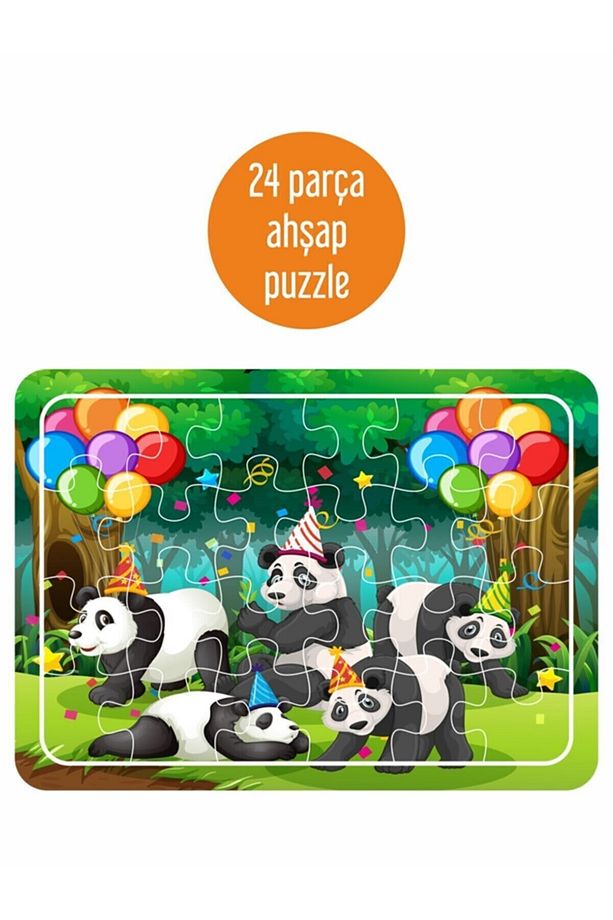Uçak Ve Çocuk, Sevimli Pandalar, Çifti Ve At Arabası, Kuşlar Ve Çocuklar Ahşap 4'lü Puzzle Seti - 3