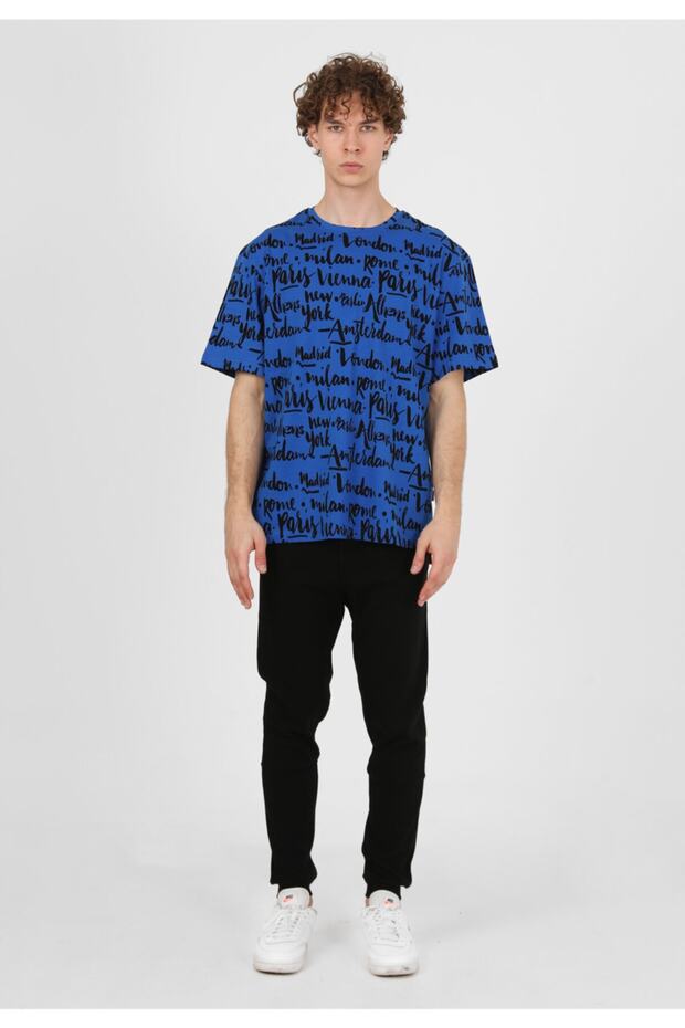 Erkek Saks Mavi Basic Pijama Takımı - 1