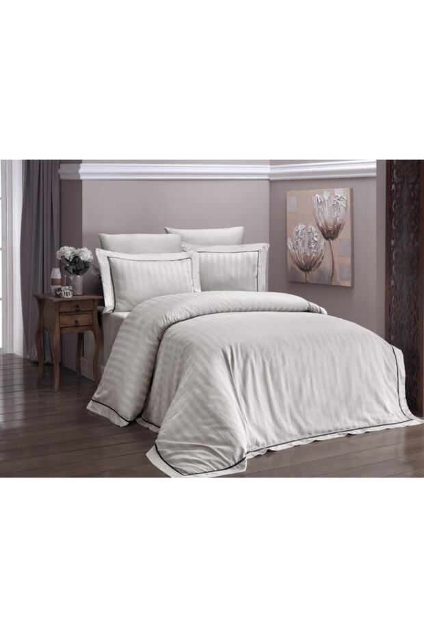 First Choice Deluxe Satin Duvet Cover Set Novel Line Sand