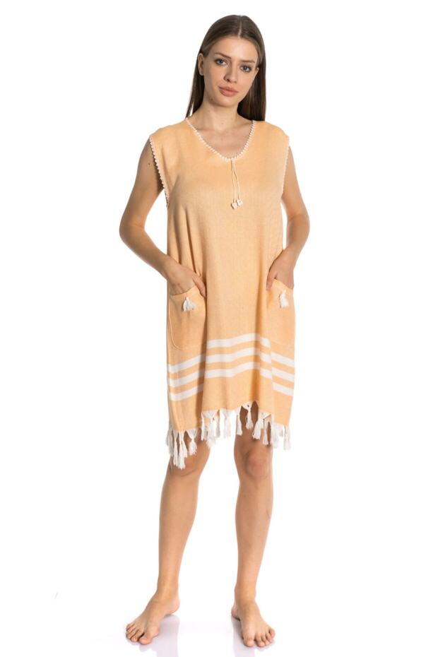 Women's Orange Loincloth Beach Dress Cotton Yarn Touched on Black Counter, Handcrafted Accessory