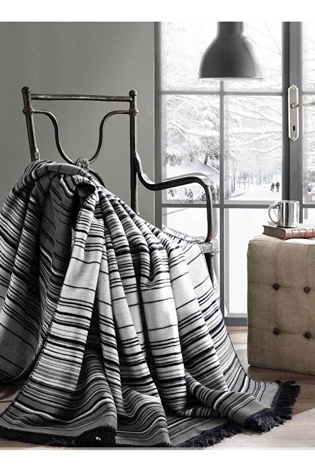Cotton Laptop TV Blanket (130x170)-striped Navy Blue