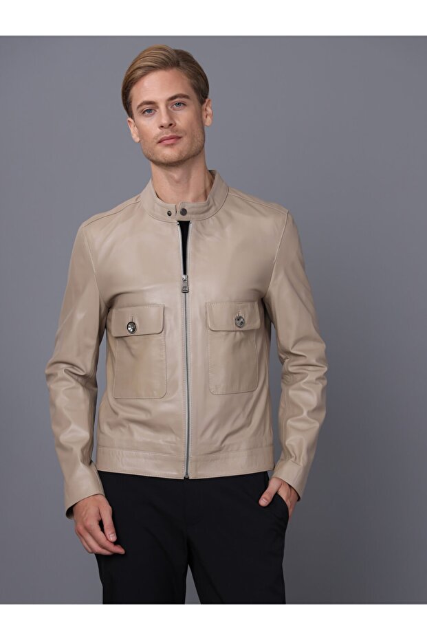 Erkek Bej Deri Ceket - 2