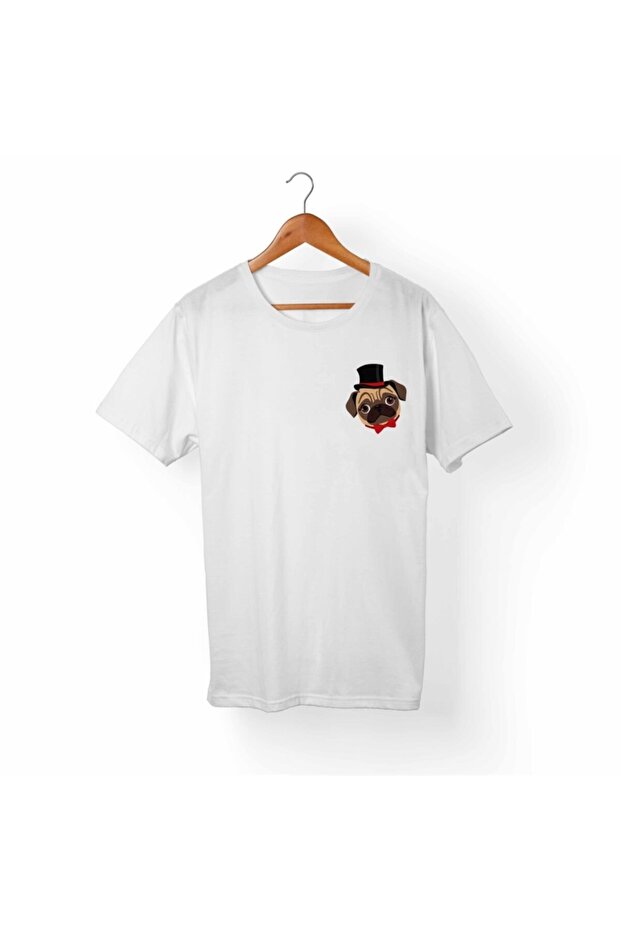 Unisex White Pug Dog T-Shirt