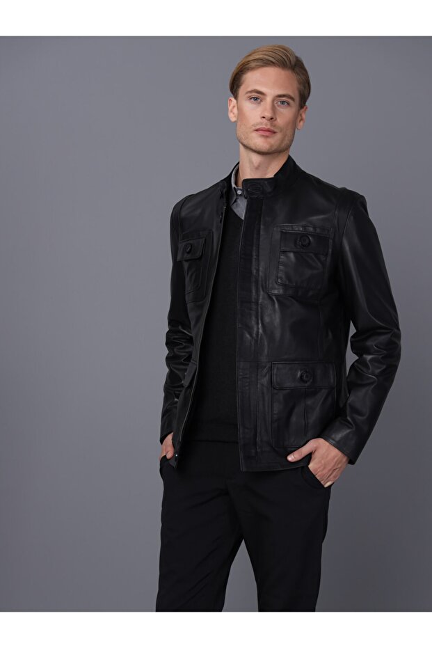 Black Men's Leather Jacket - 2