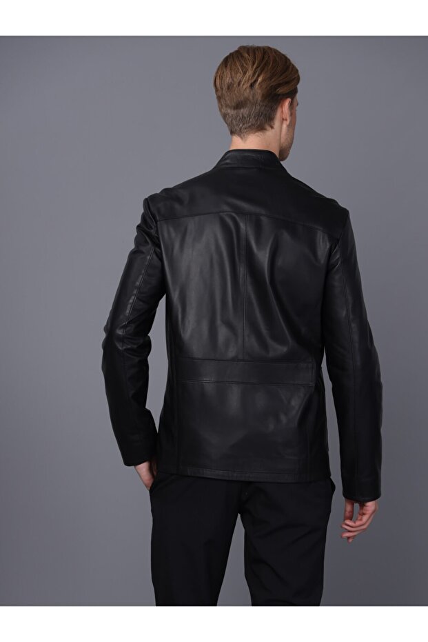 Black Men's Leather Jacket - 3