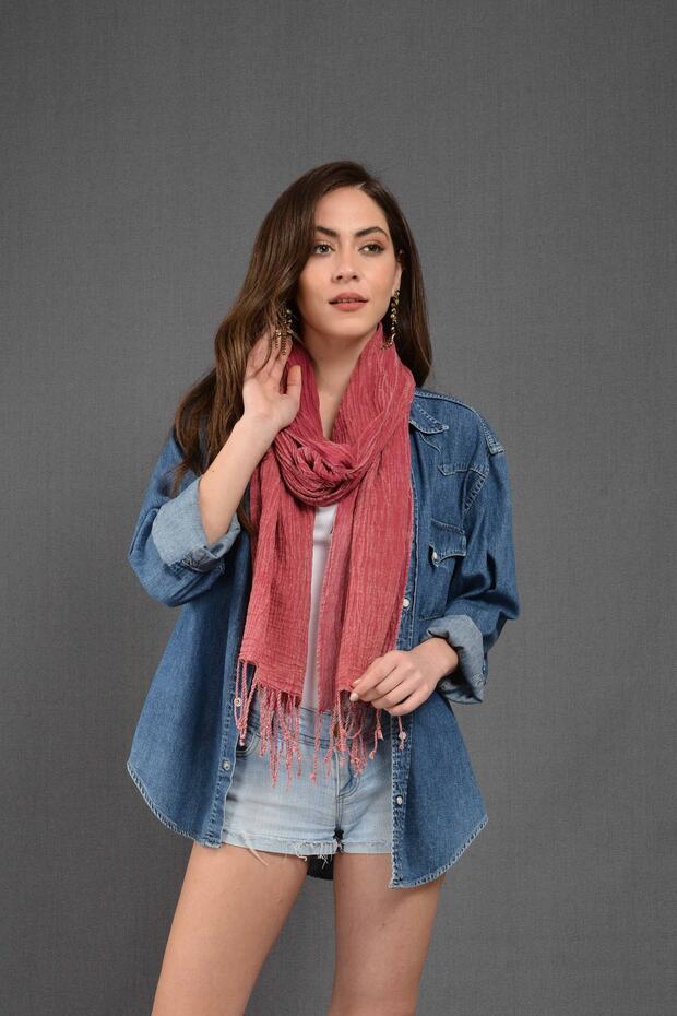 Fuşya Denim-Taşlama Fular - 10