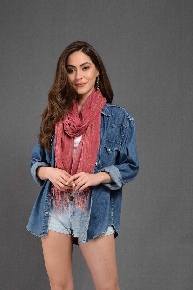 Fuşya Denim-Taşlama Fular - 4