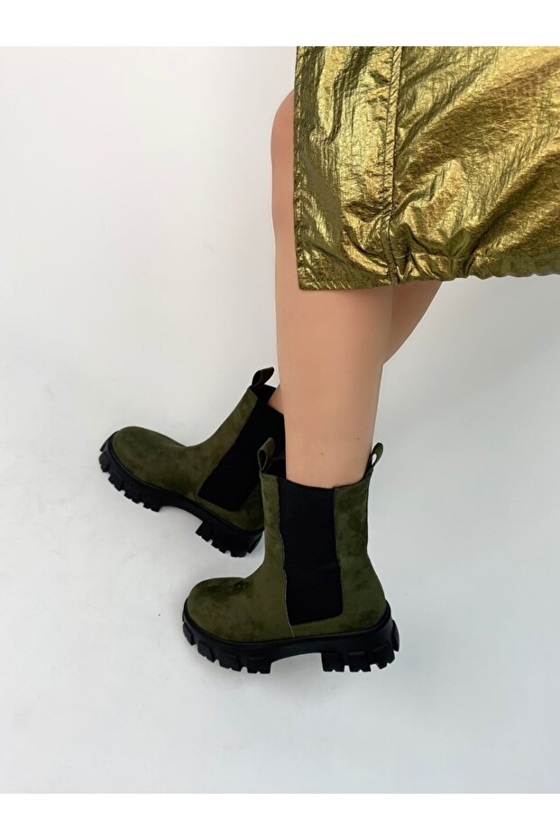 Khaki Side Elastic Women's Boots