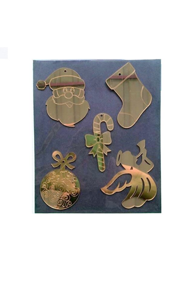 New Year's Hanging Gold Plexi Ornament Set of 5 8 cm