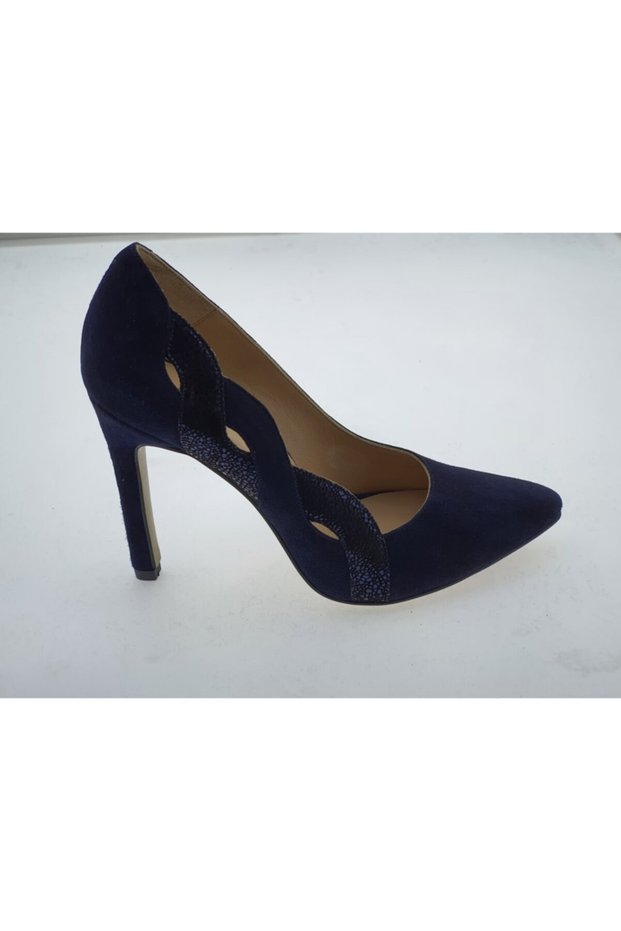 Women's Genuine Leather Suede Navy Blue Stiletto Shoes