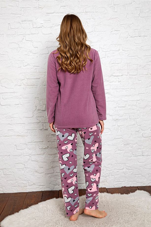 Bayan Kışlık Welsoft Peluş İnci Polar Düğmeli Yılbaşı  Pijama Takımı 'İpeksi Doku' - 2