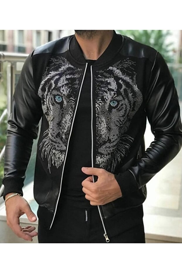 Taş Işlemeli Deri Ceket - 1