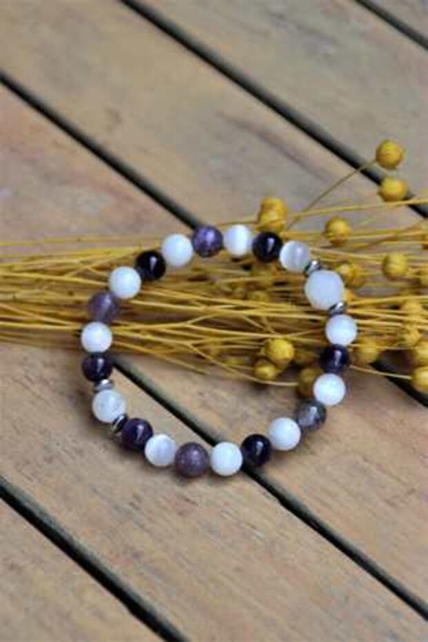 Certified Moon Stone - Amethyst - Selenite Natural Stone Bracelet