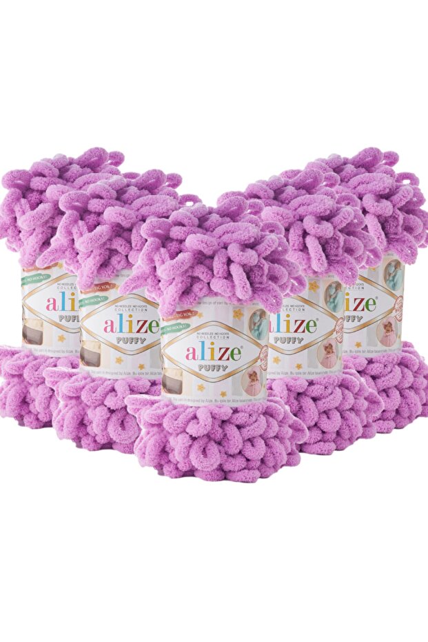 Puffy Hand Knitting Yarn 5 Pack - 672 Lilac - 100 Gr. 9 Mt. Finger Knitting Yarn