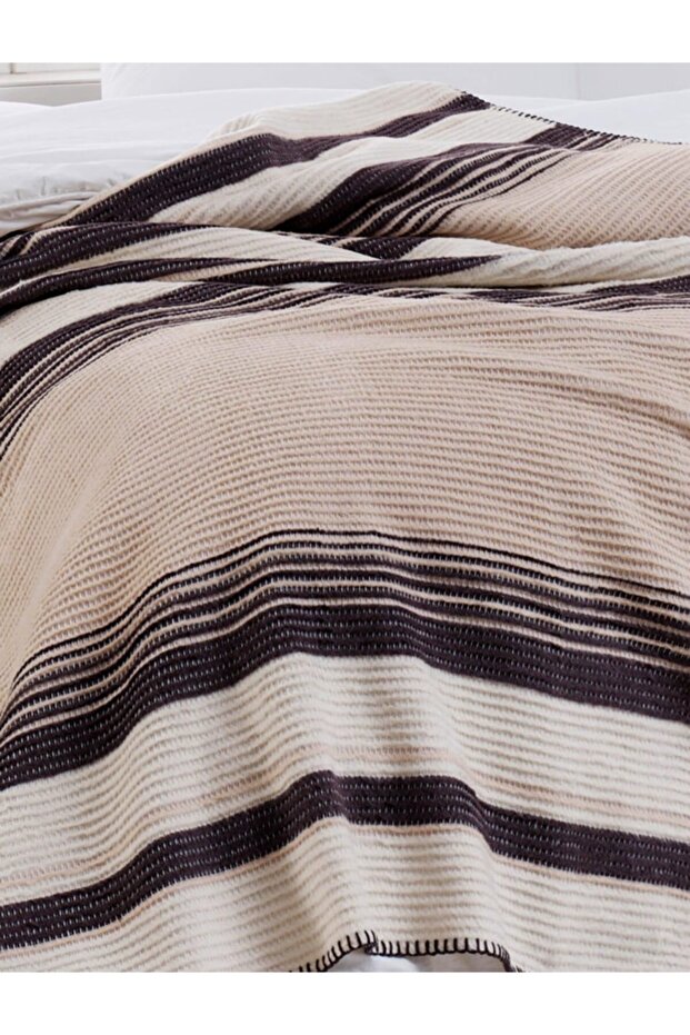 Brown Striped Cotton Single Blanket Cover