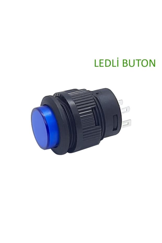 16mm Plastik Ledli Yaylı Mavi Buton - 1